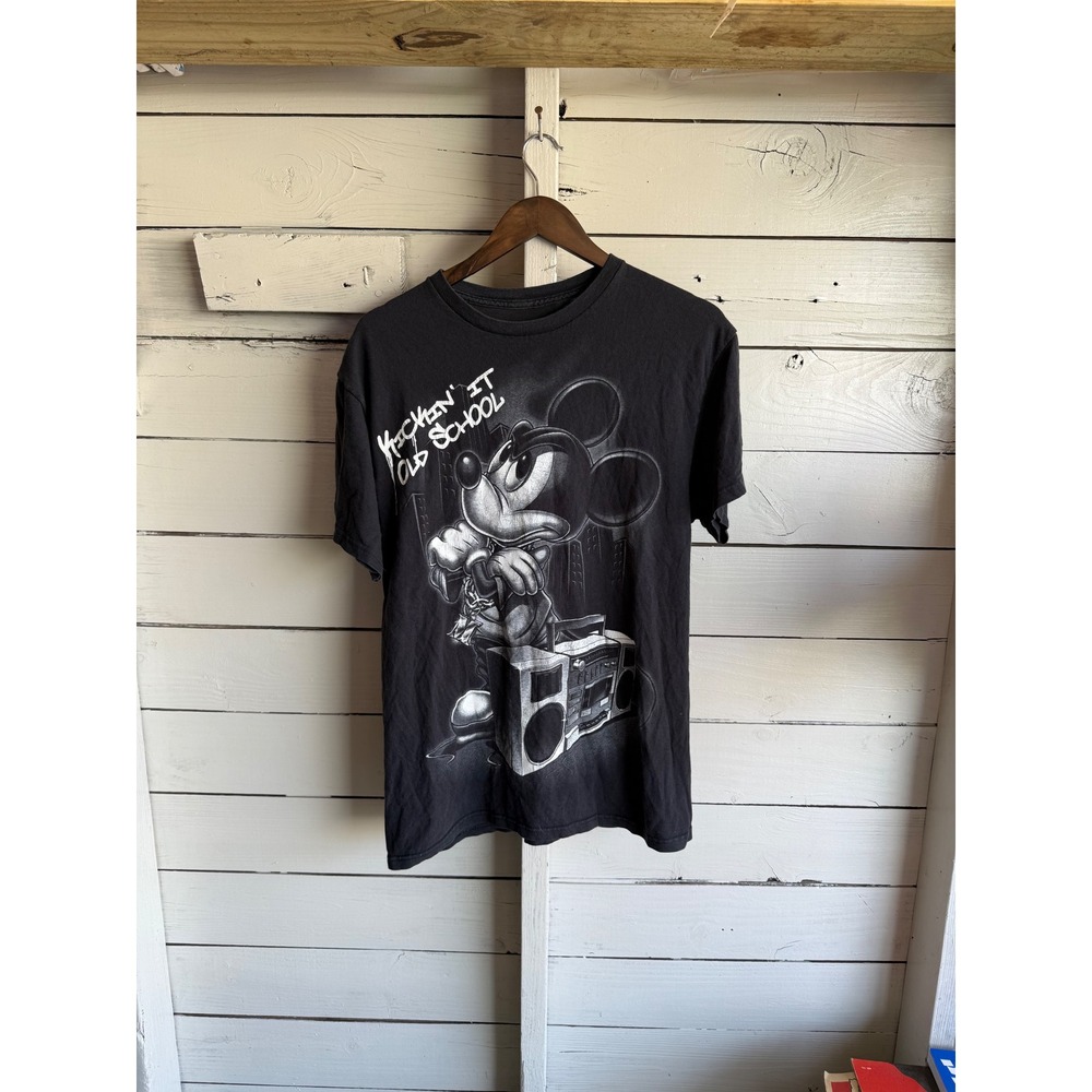 Disney Mickey Mouse Kickin It Old School Boombox Graphic T-Shirt Black Large